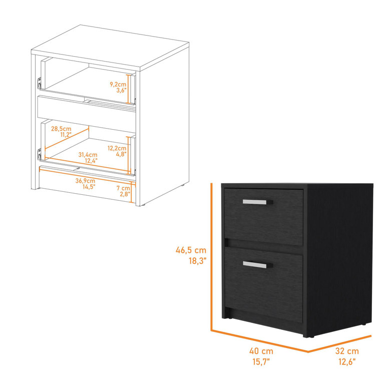 Bethel Modern Black 2-Drawer Nightstand with Sleek Handles