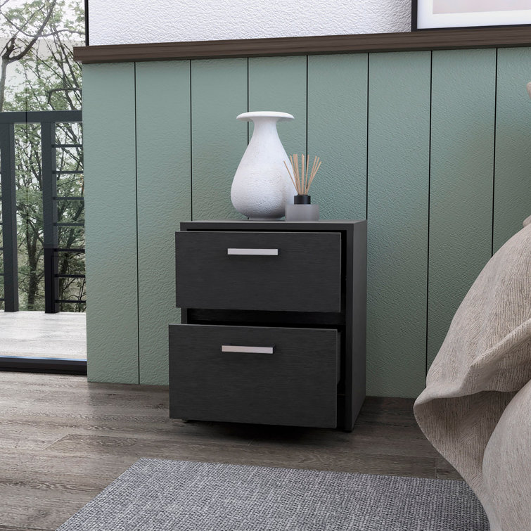 Bethel Modern Black 2-Drawer Nightstand with Sleek Handles