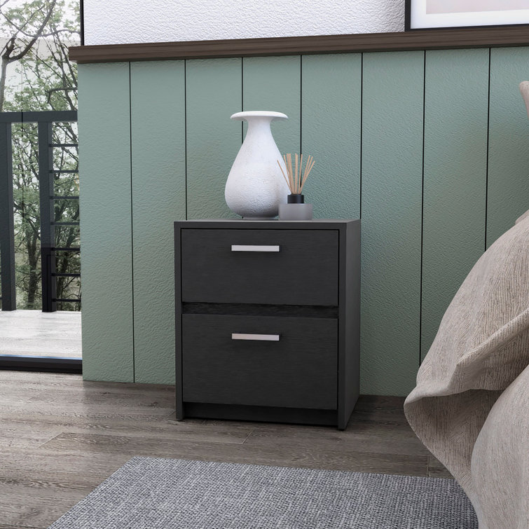 Bethel Modern Black 2-Drawer Nightstand with Sleek Handles