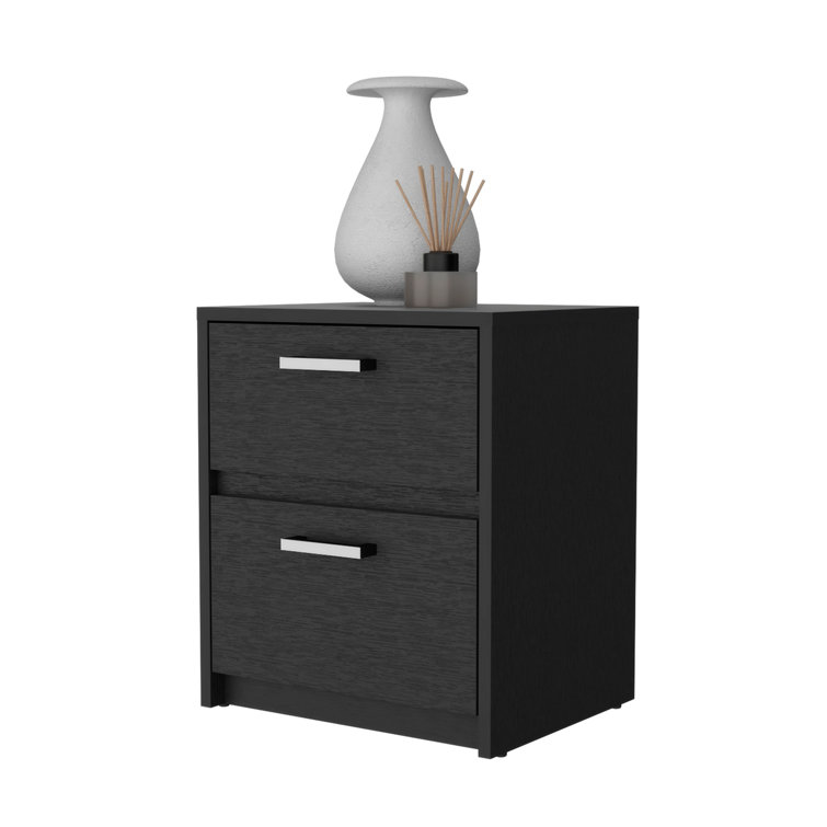 Bethel Modern Black 2-Drawer Nightstand with Sleek Handles