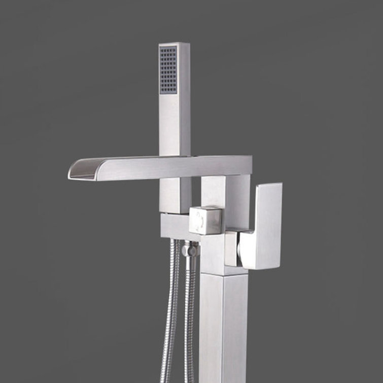 Brushed Nickel Freestanding Tub Filler with Lever Handle