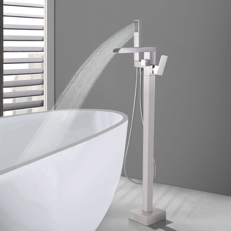 Brushed Nickel Freestanding Tub Filler with Lever Handle