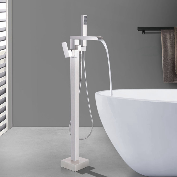 Brushed Nickel Freestanding Tub Filler with Lever Handle