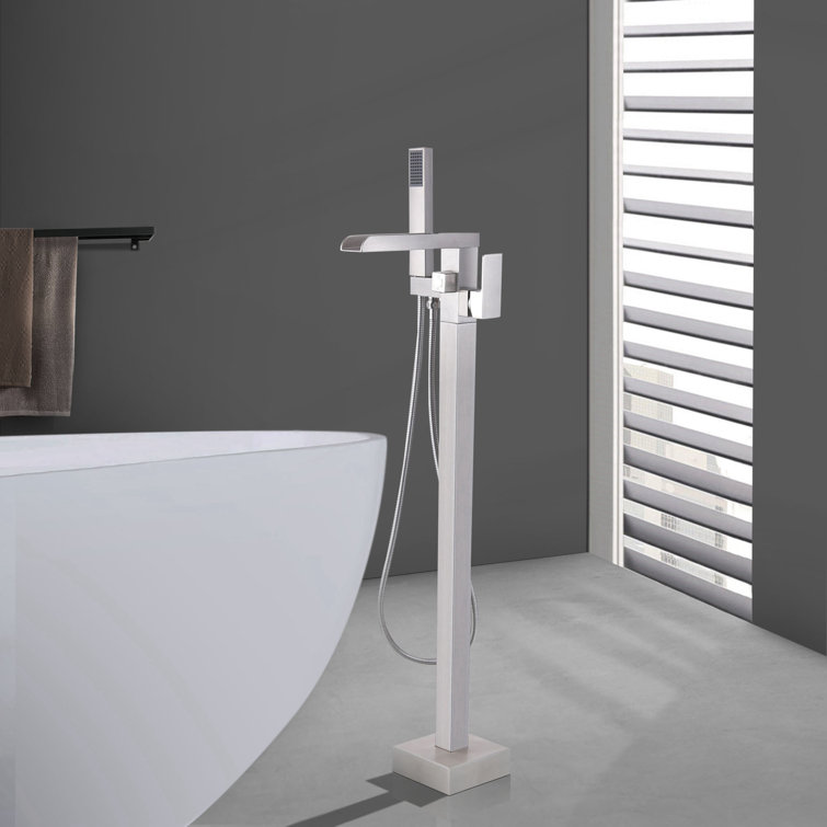 Brushed Nickel Freestanding Tub Filler with Lever Handle