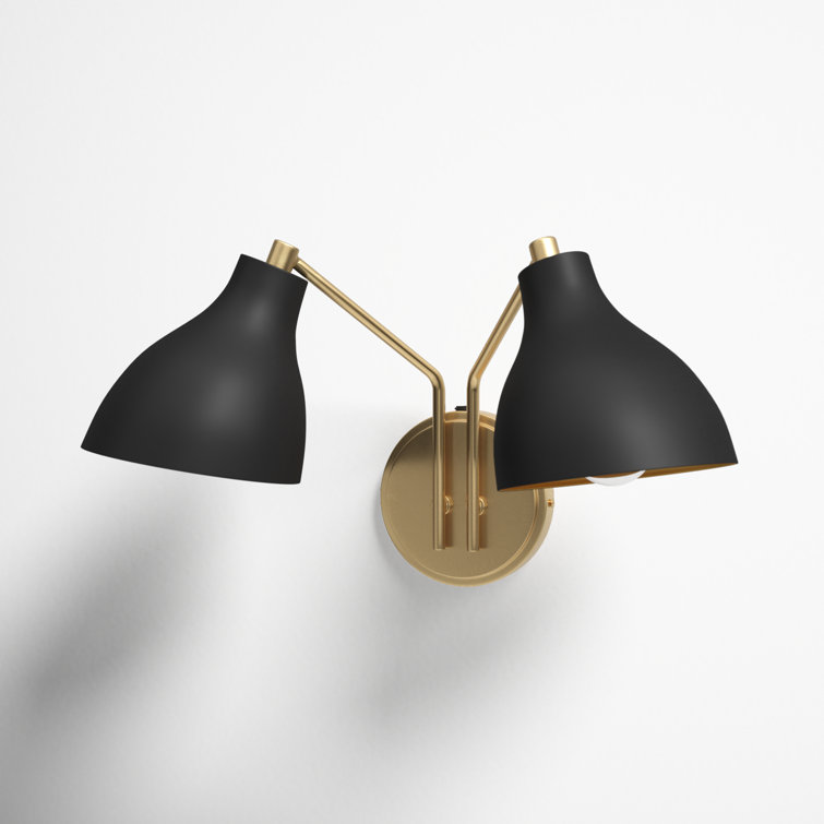 Black and Brass Dual Arm Dimmable Metal Sconce