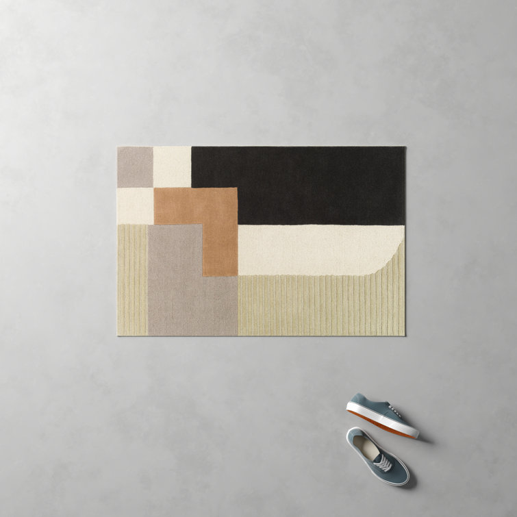 Hand-Tufted Mid-Century Modern Gray Wool Rectangular Rug