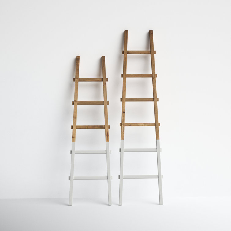 Modern Rustic Wood 73" Blanket Ladder with White Accents