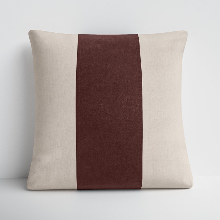 Dark Brown and Ivory Striped Square Cotton Blend Throw Pillow