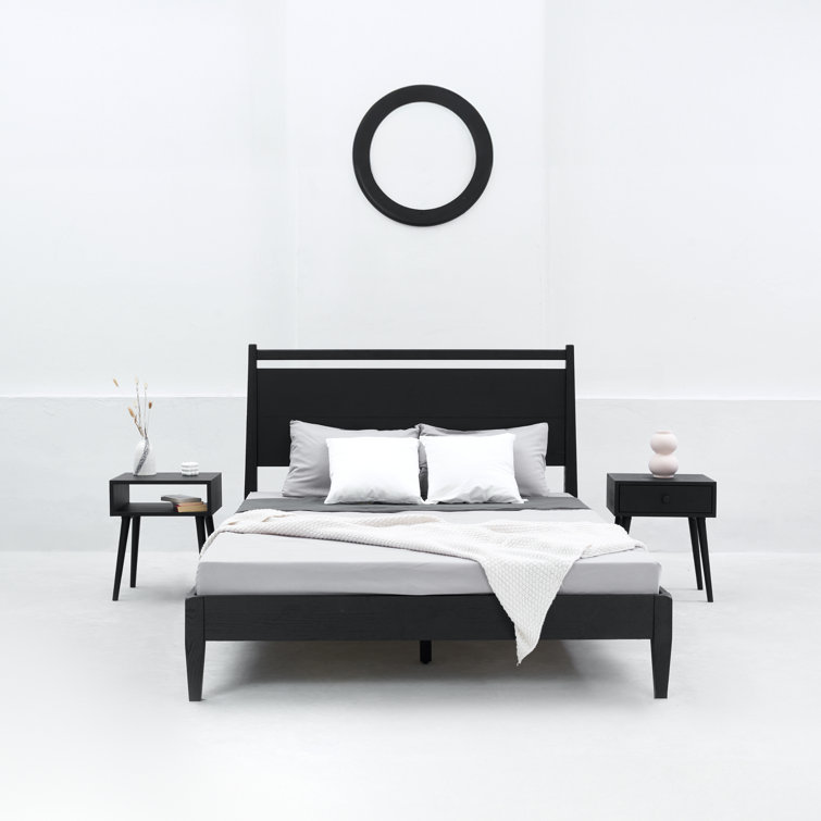 King Size Burnt Black Oak Wood Bed Frame with Headboard