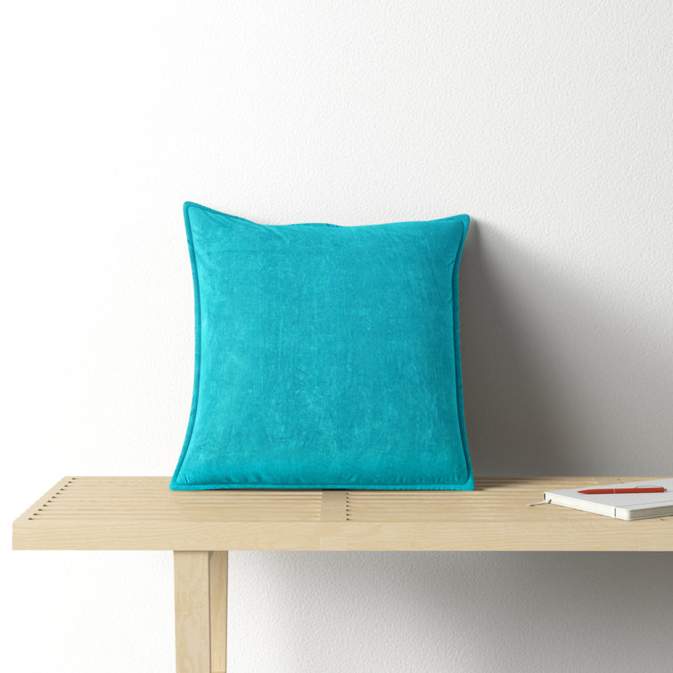 Aqua 18'' Square Cotton Throw Pillow with Flanged Edges