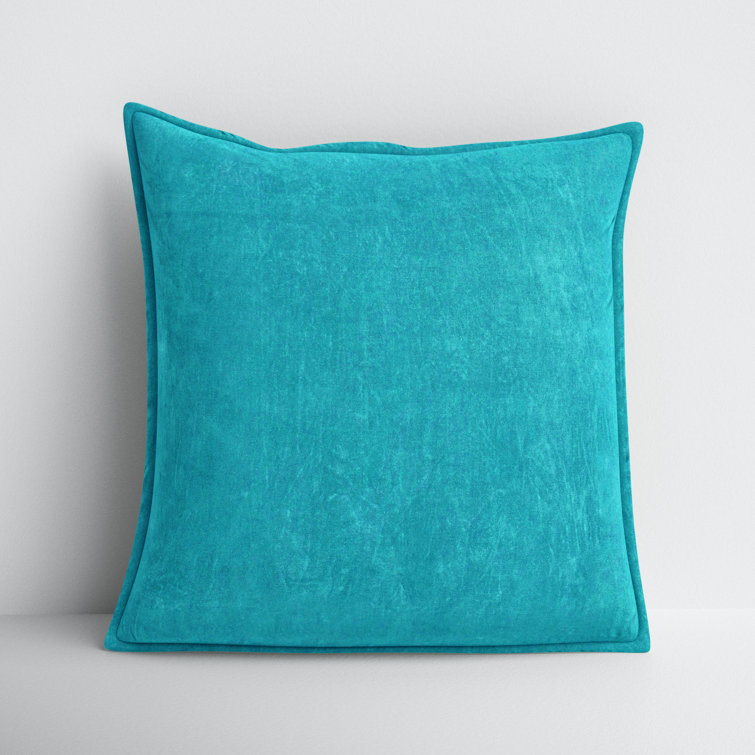 Aqua 18'' Square Cotton Throw Pillow with Flanged Edges