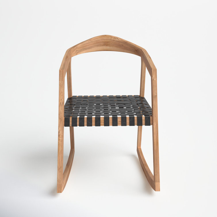 Willa Natural Teak and Black Leather Rocking Arm Chair
