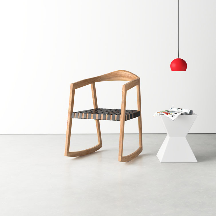 Willa Natural Teak and Black Leather Rocking Arm Chair