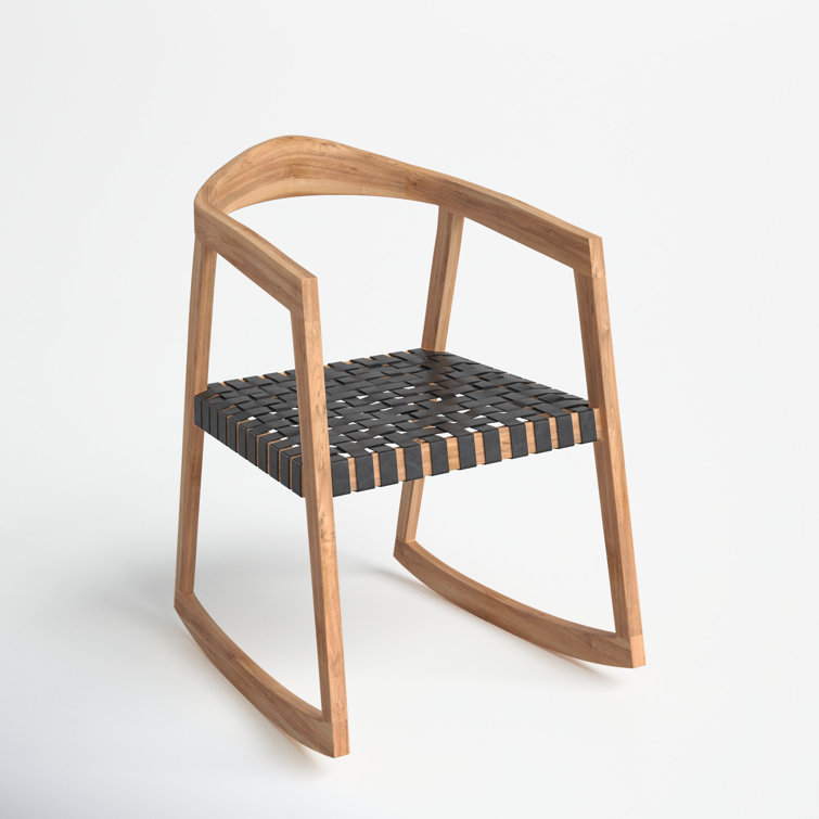 Willa Natural Teak and Black Leather Rocking Arm Chair