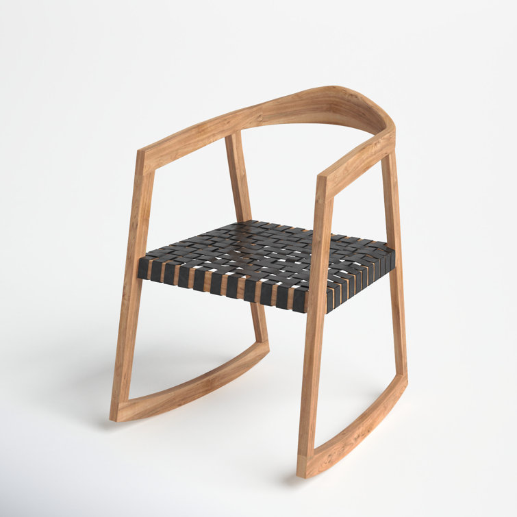 Willa Natural Teak and Black Leather Rocking Arm Chair