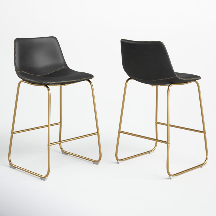 Vintage Flair Modern Touch Grey & Gold Faux Leather Counter Stools