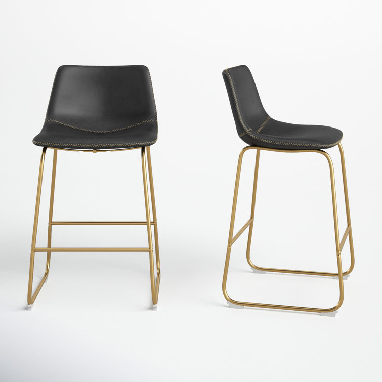 Vintage Flair Modern Touch Grey & Gold Faux Leather Counter Stools