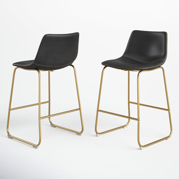 Vintage Flair Modern Touch Grey & Gold Faux Leather Counter Stools