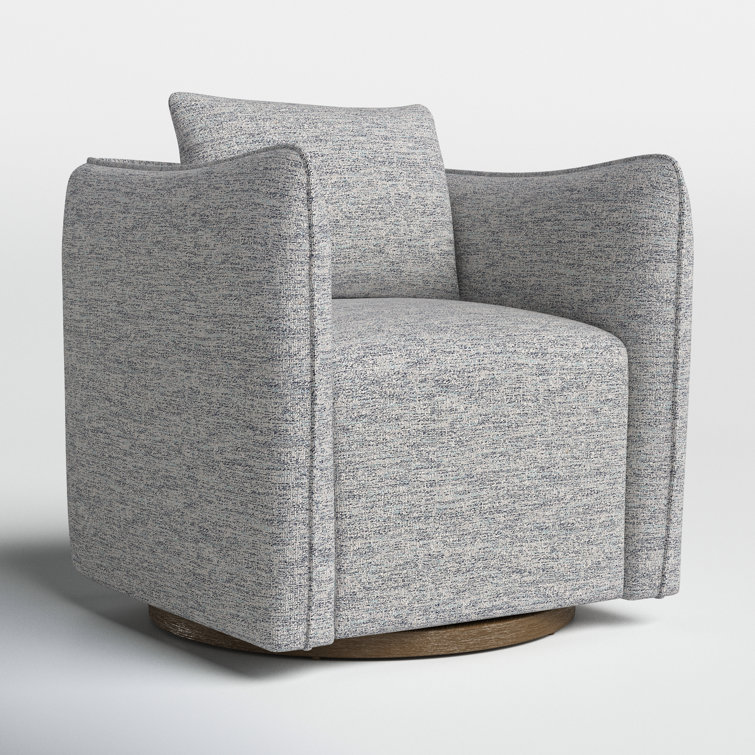 Gray Tweed Upholstered Swivel Accent Chair with Solid Wood Base