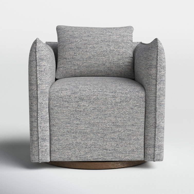 Gray Tweed Upholstered Swivel Accent Chair with Solid Wood Base