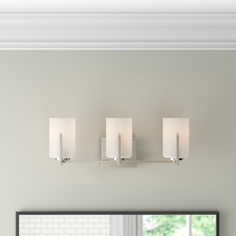 Satin Nickel 3-Light Dimmable Vanity Fixture with Frosted Glass Shades