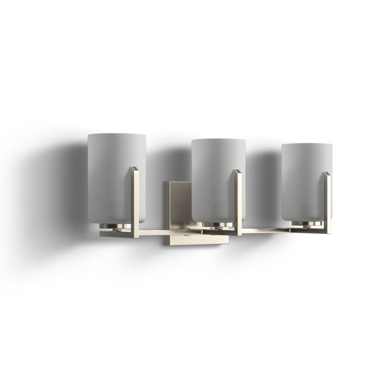 Satin Nickel 3-Light Dimmable Vanity Fixture with Frosted Glass Shades