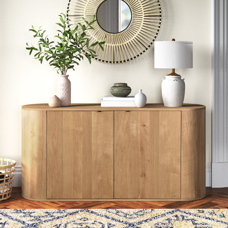 Scandinavian 66'' Natural Brown Oak Wood Sideboard