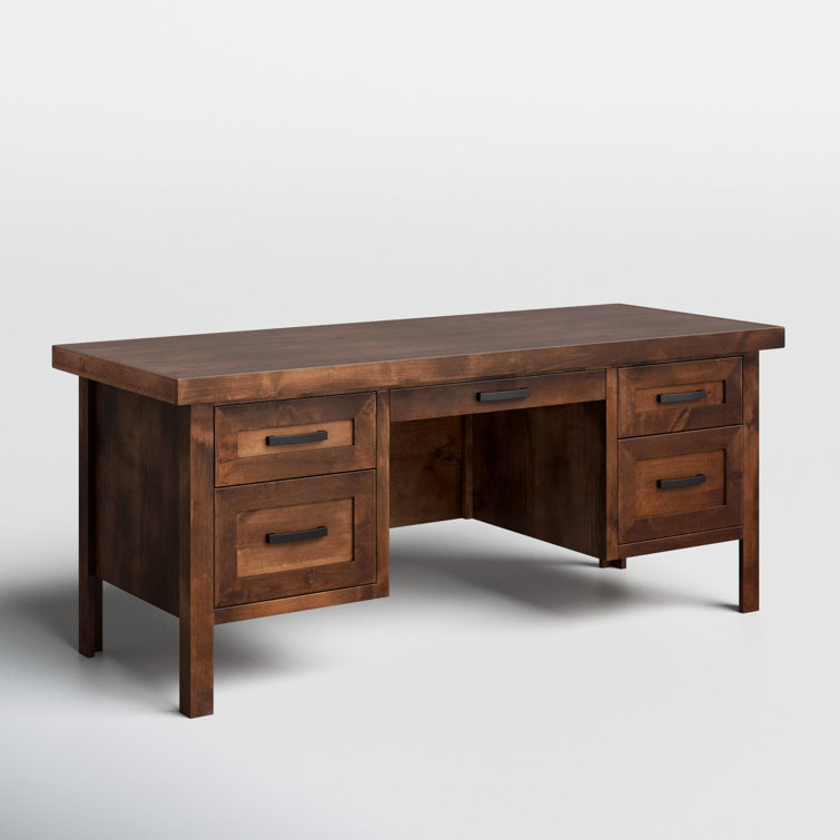 Black Solid Wood Executive Desk with Drawer and Keyboard Tray