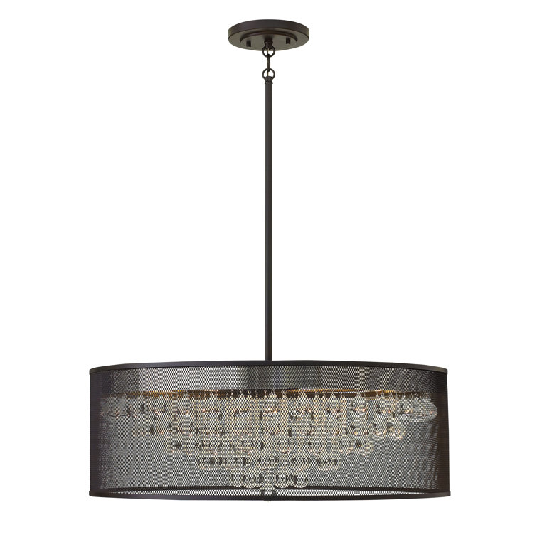 Fiona Industrial-Chic Black Mesh 8-Light Drum Chandelier