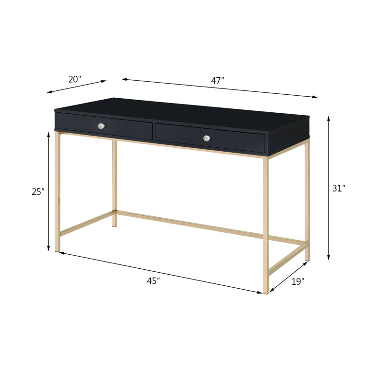 Luxor High Gloss Black & Gold 62" Writing Desk with Drawers