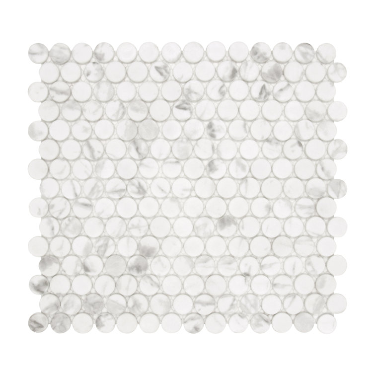 White Calacatta Matte Glass Penny Round Mosaic Tile