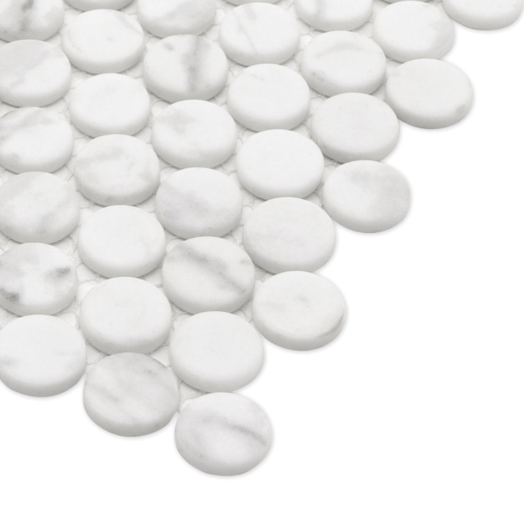 White Calacatta Matte Glass Penny Round Mosaic Tile