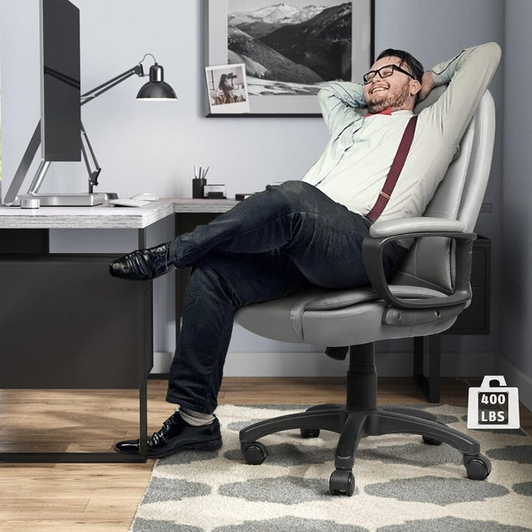 Gray High Back Leather Ergonomic Office Chair with Steel Frame