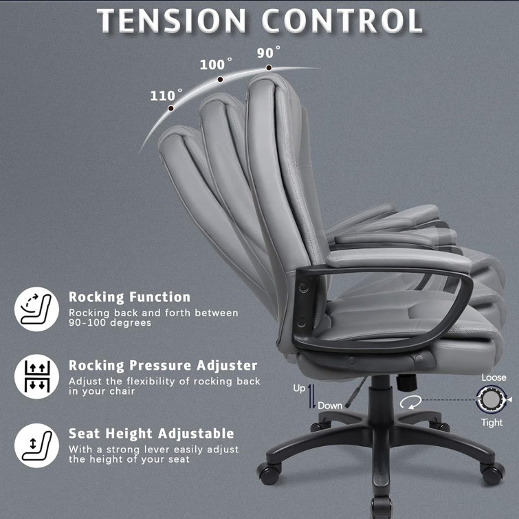 Gray High Back Leather Ergonomic Office Chair with Steel Frame