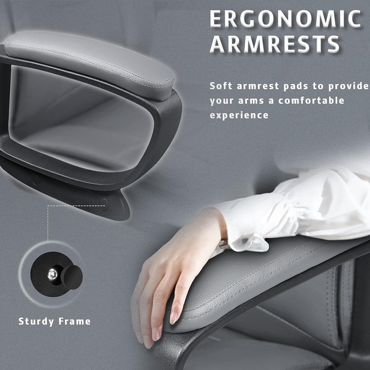 Gray High Back Leather Ergonomic Office Chair with Steel Frame
