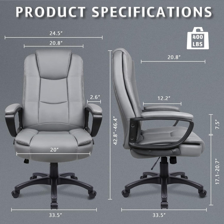 Gray High Back Leather Ergonomic Office Chair with Steel Frame