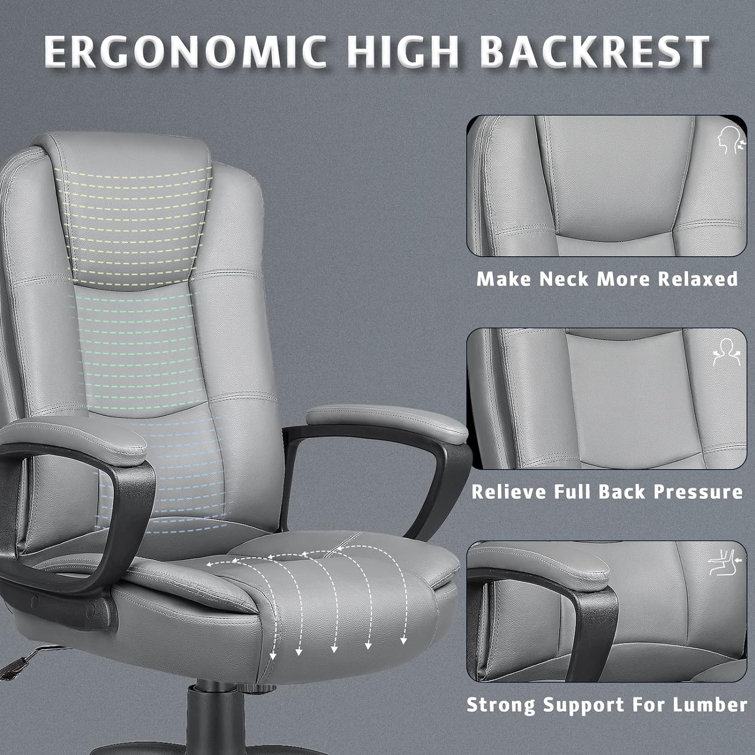 Gray High Back Leather Ergonomic Office Chair with Steel Frame