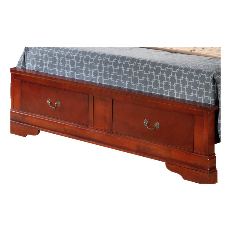Cherry Wood Queen Platform Storage Bed with Headboard