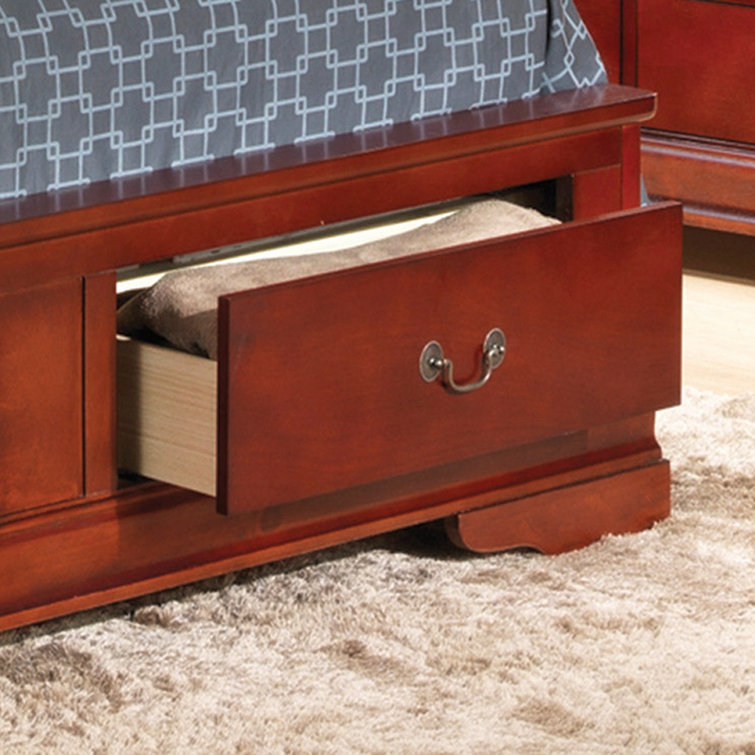 Cherry Wood Queen Platform Storage Bed with Headboard