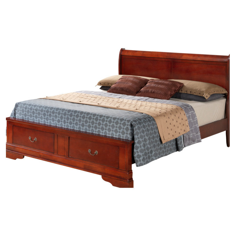 Cherry Wood Queen Platform Storage Bed with Headboard