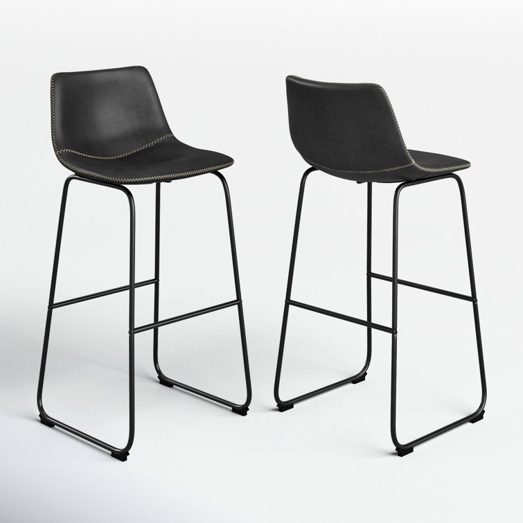 Modern Sleek Black Faux Leather Barstools with Powder-Coated Steel Legs