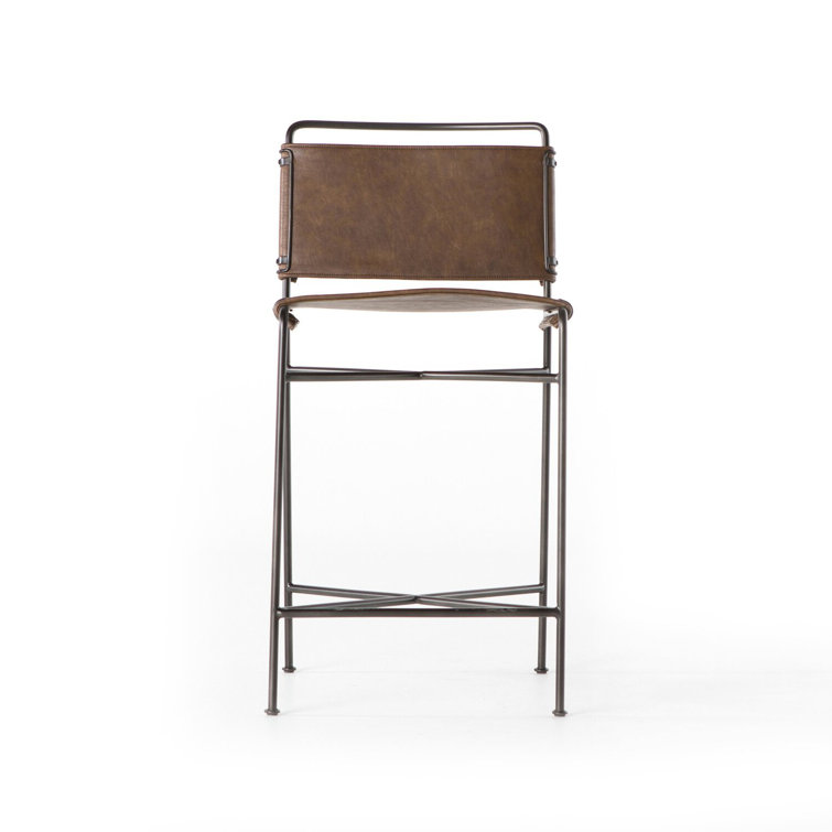 Distressed Brown Modern Counter Stool with Steel Tubing