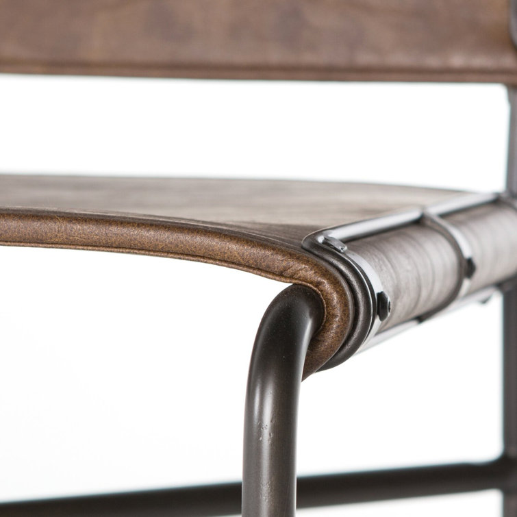Distressed Brown Modern Counter Stool with Steel Tubing