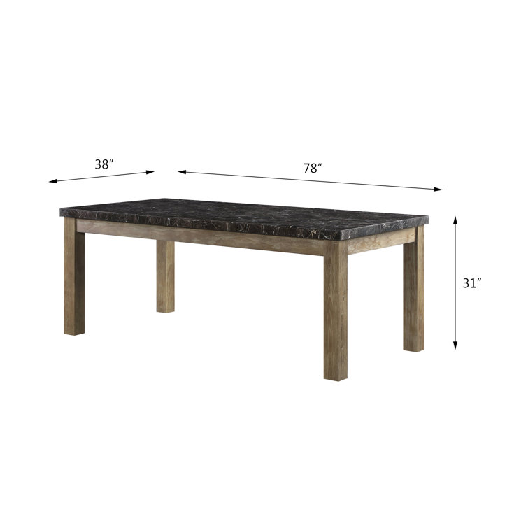 Transitional Oak and Marble Rectangular Dining Table