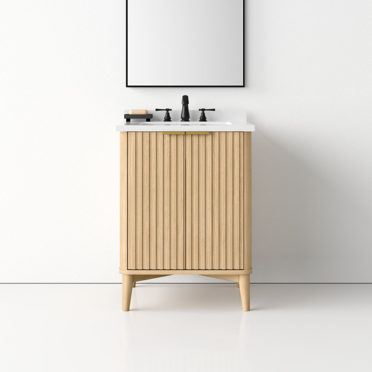 Gabi 24 in Rustic Ash Single Bathroom Vanity with White Marble Top