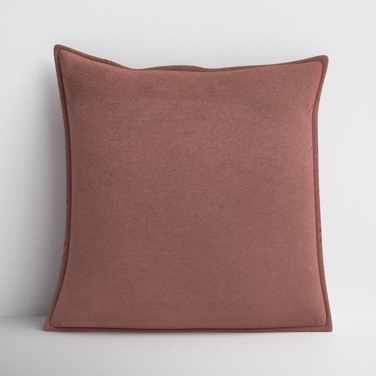 Brick Red Cotton Square Throw Pillow with Flanged Edges
