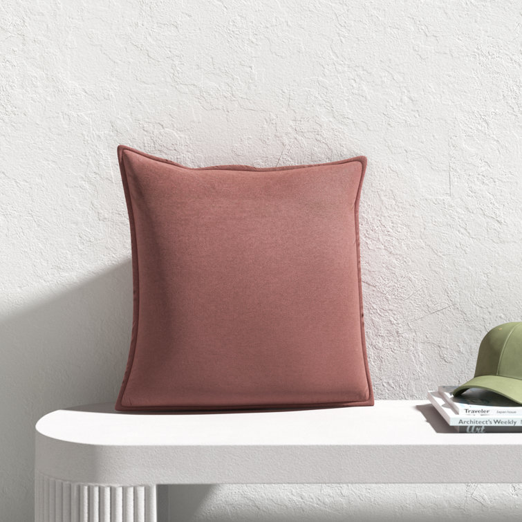 Brick Red Cotton Square Throw Pillow with Flanged Edges