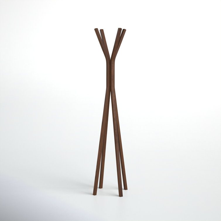 Mid-Century Modern 4-Hook Walnut Oak Plywood Coat Rack