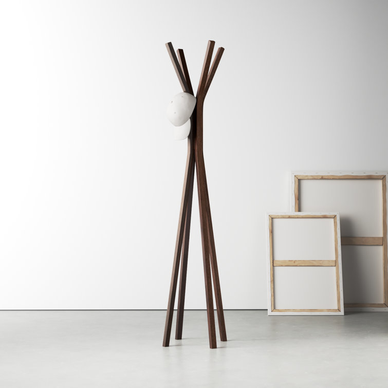 Mid-Century Modern 4-Hook Walnut Oak Plywood Coat Rack