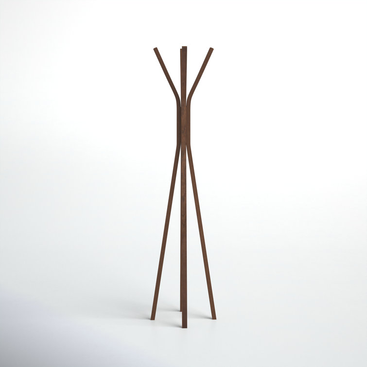 Mid-Century Modern 4-Hook Walnut Oak Plywood Coat Rack